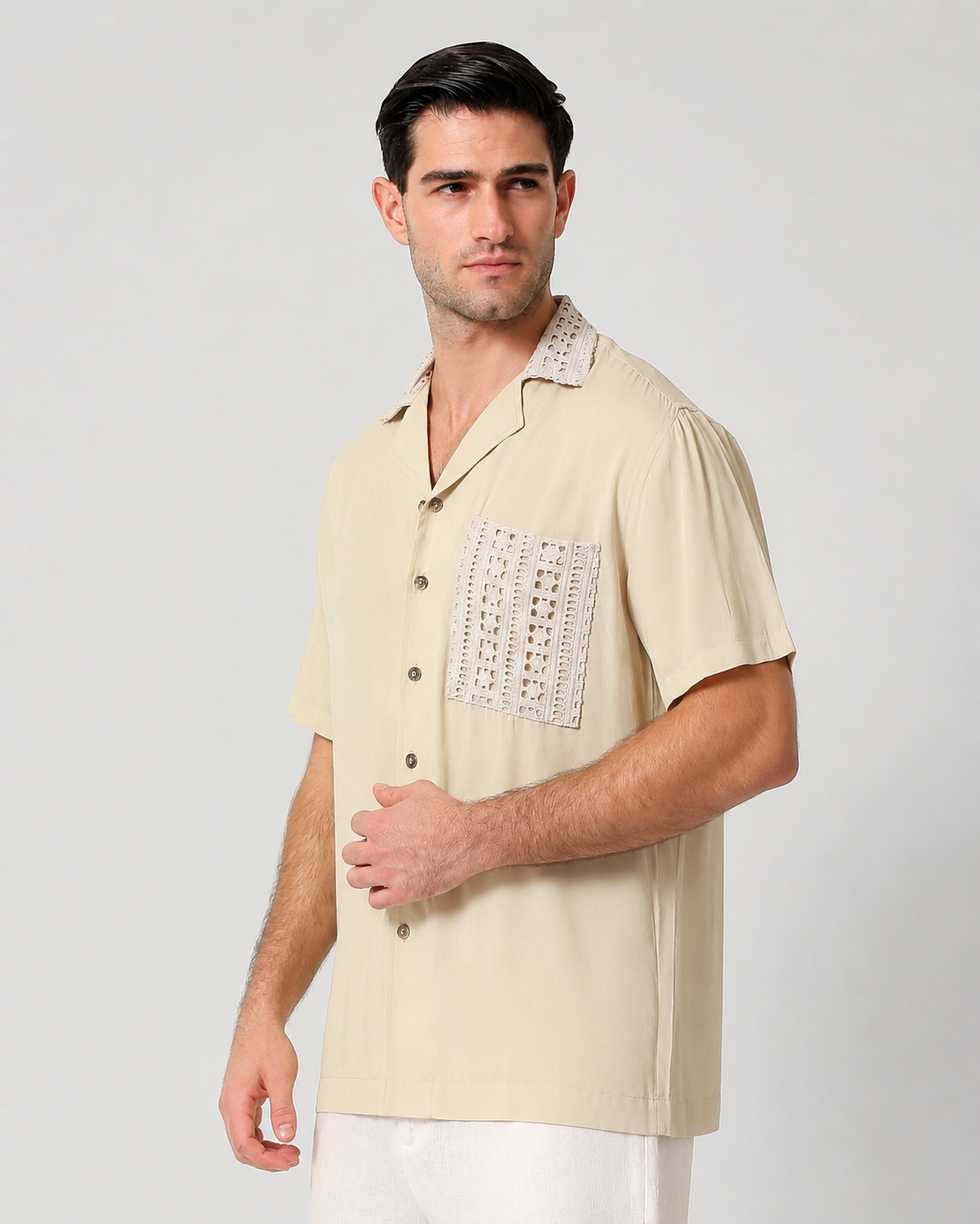 CAMP COLLAR SHIRT — NATURAL CRINKLE WEAVE