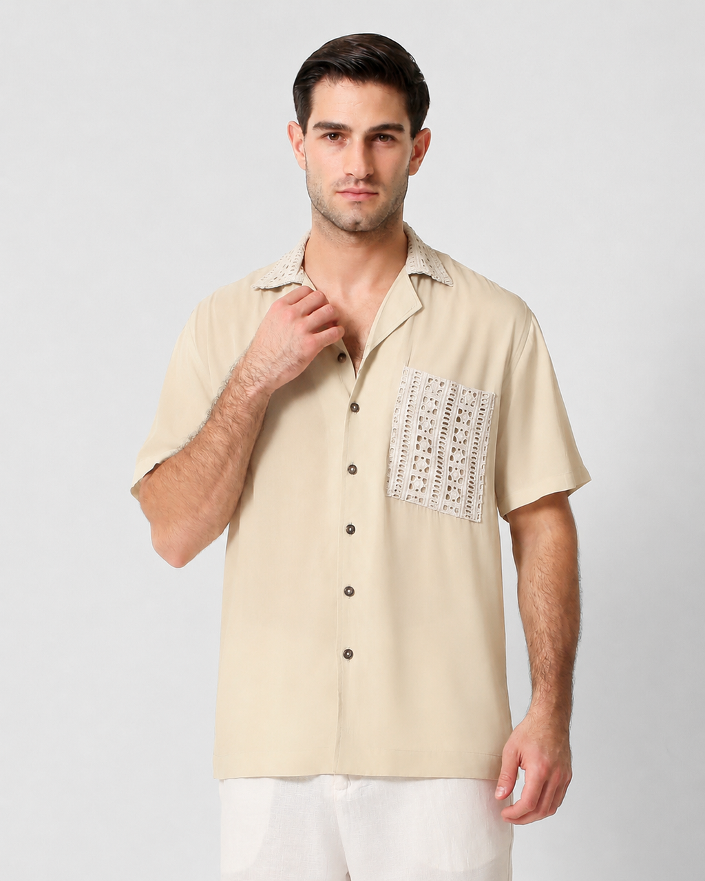CAMP COLLAR SHIRT — NATURAL CRINKLE WEAVE