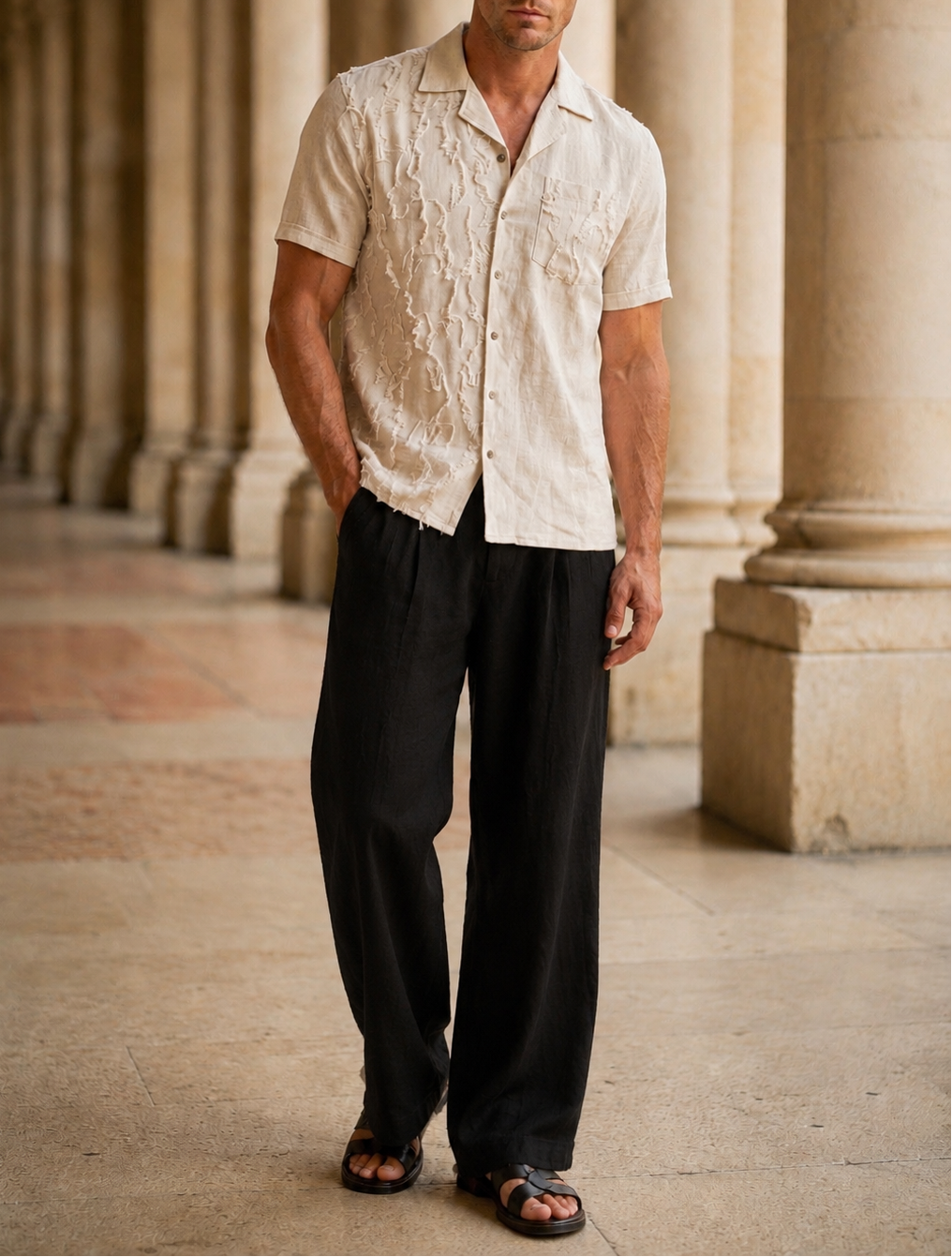 TEXTURED LINEN SHIRT — NATURAL