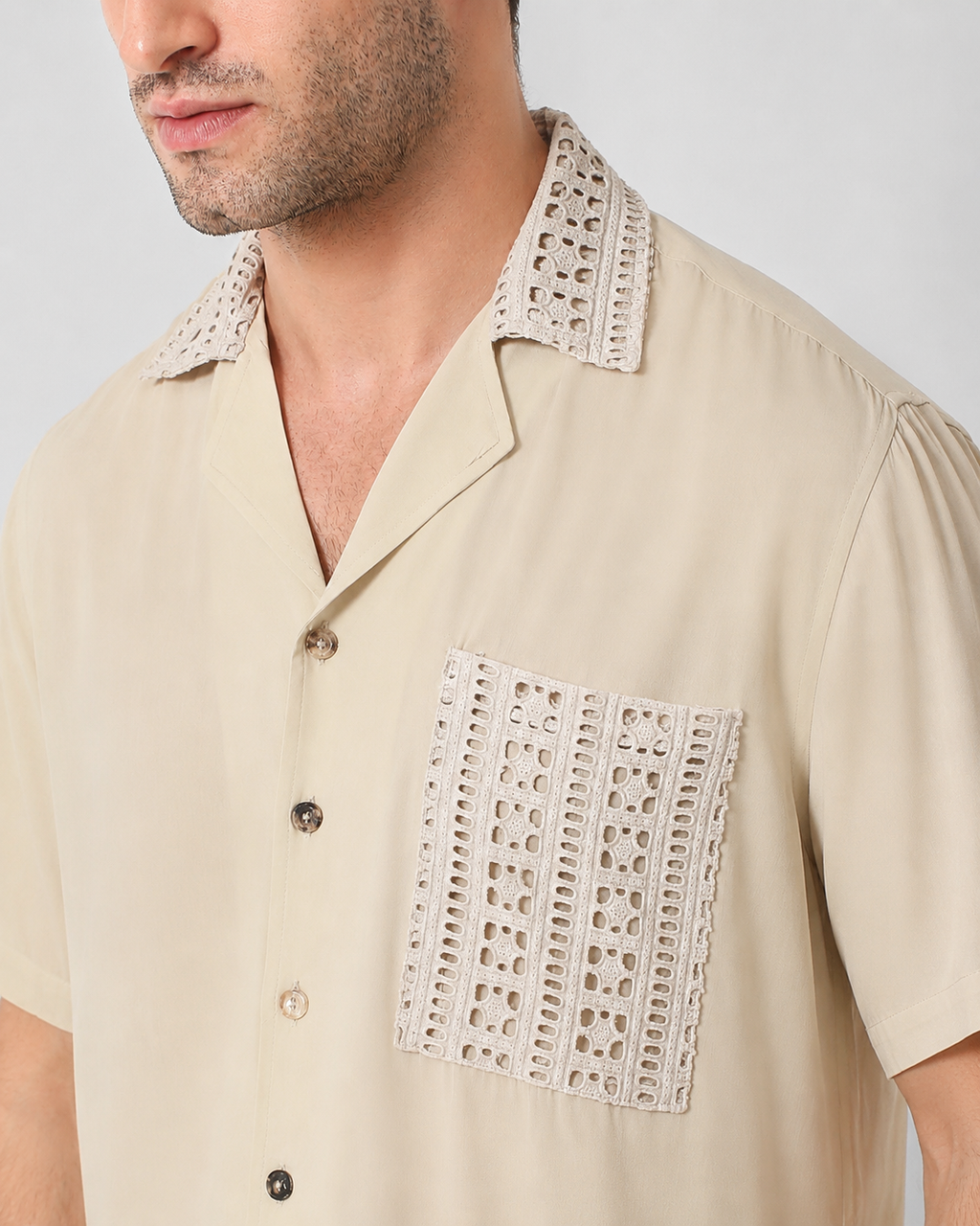 CAMP COLLAR SHIRT — NATURAL CRINKLE WEAVE