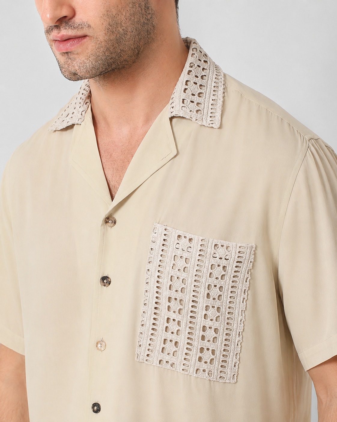 CAMP COLLAR SHIRT — NATURAL CRINKLE WEAVE