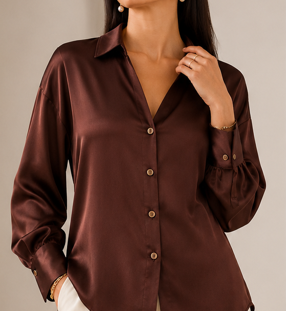 HAILEY VISCOSE SILK SHIRT - BROWN