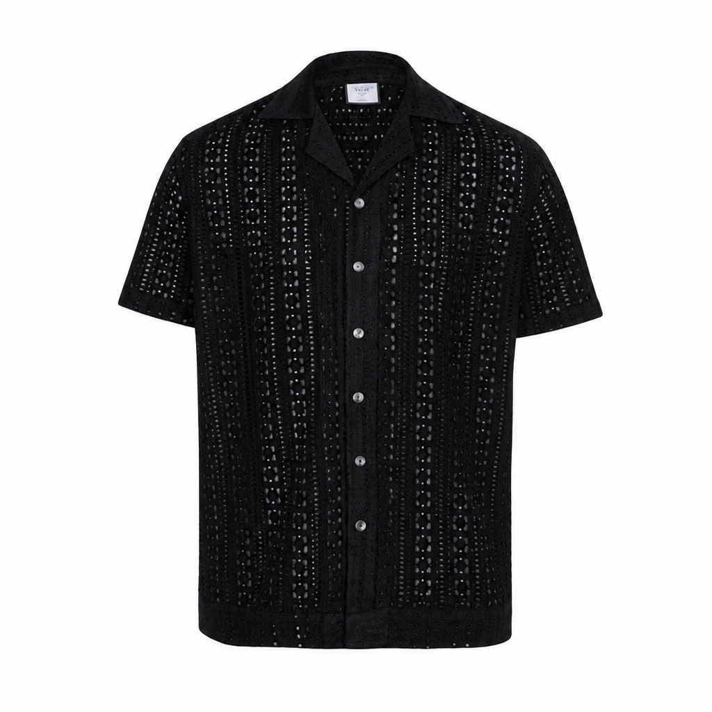 EDMUND EMBROIDERED COTTON SHIRT — BLACK