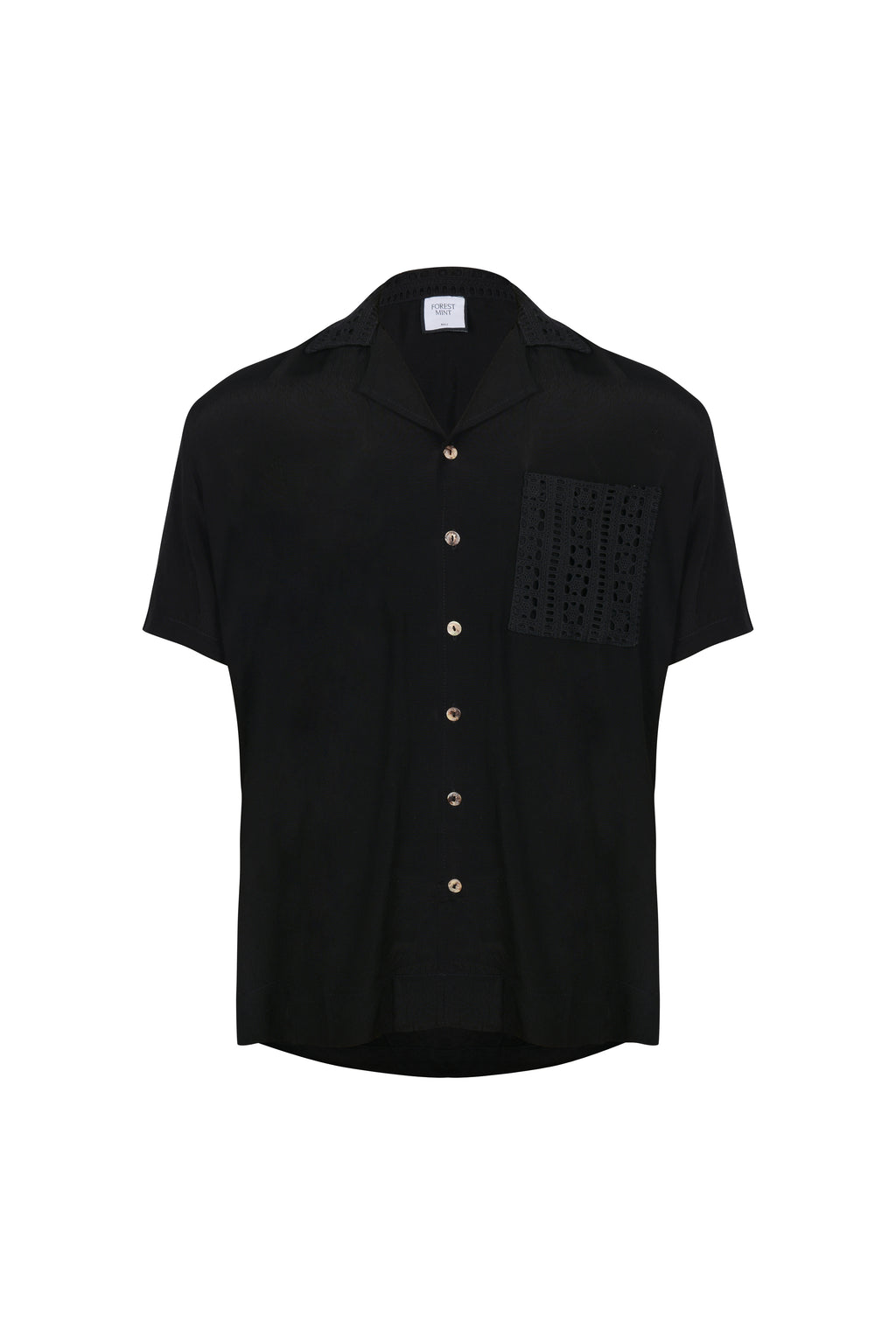CAMP COLLAR SHIRT — BLACK CRINKLE WEAVE