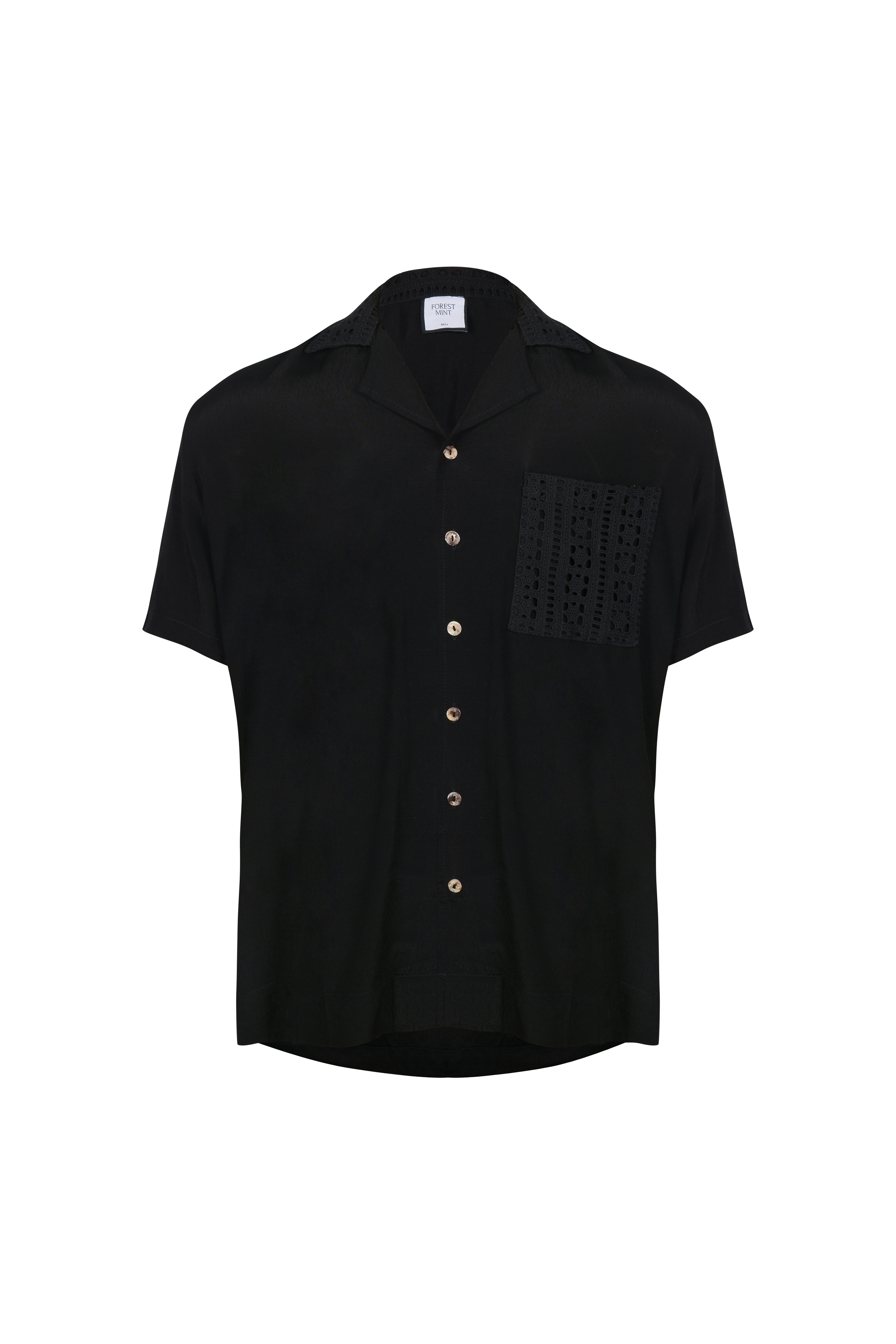 CAMP COLLAR SHIRT — BLACK CRINKLE WEAVE