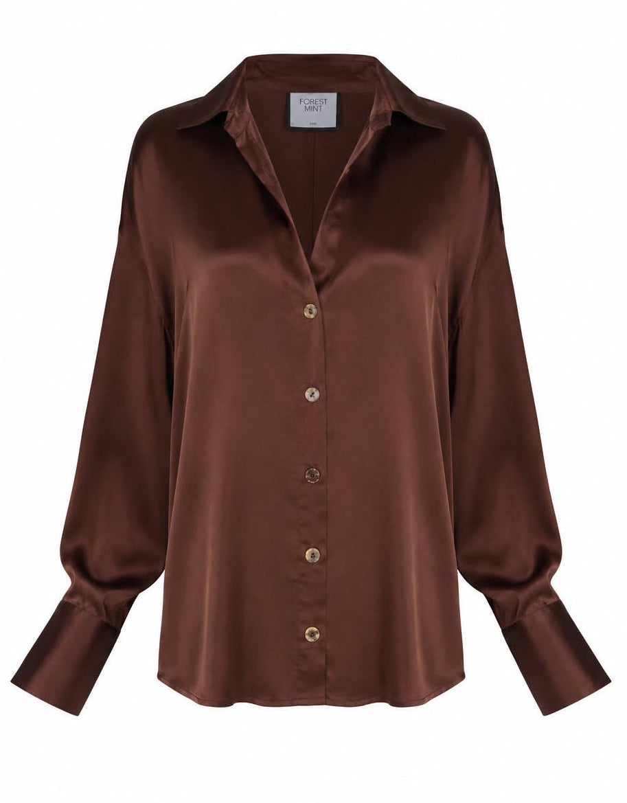 HAILEY VISCOSE SILK SHIRT - BROWN
