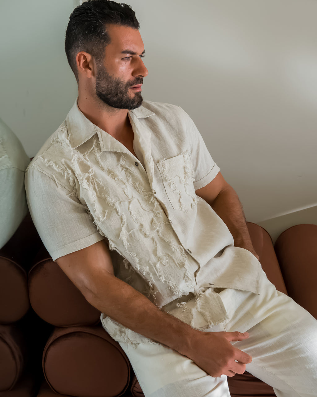 TEXTURED LINEN SHIRT — NATURAL