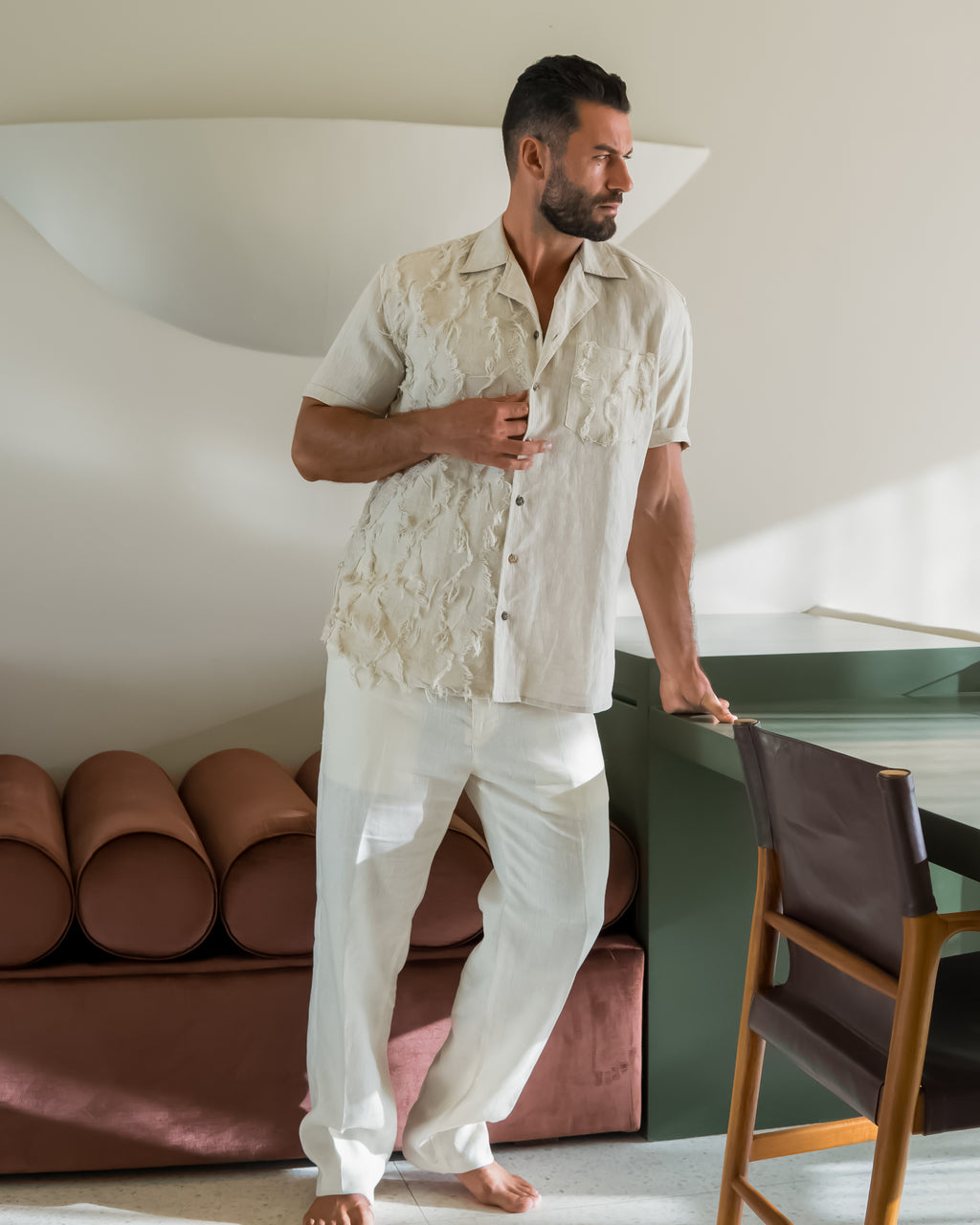 TEXTURED LINEN SHIRT — NATURAL