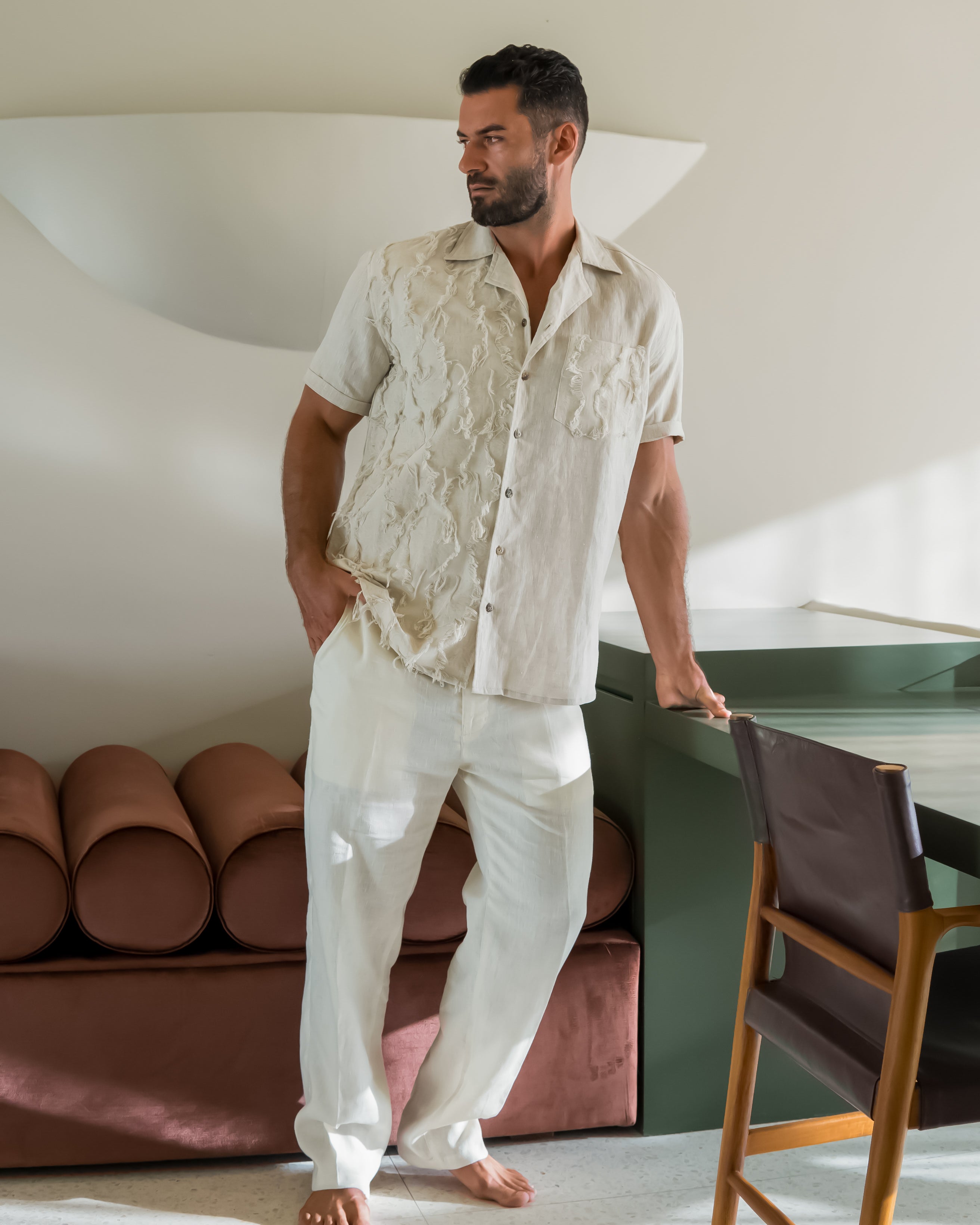 TEXTURED LINEN SHIRT — NATURAL