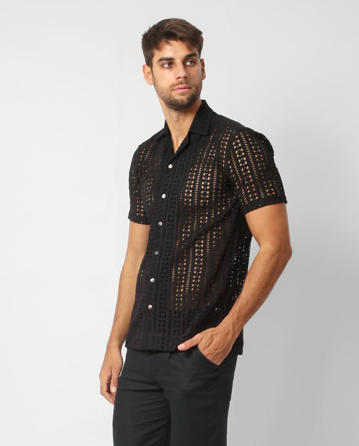 EMBROIDERED COTTON SHIRT — BLACK