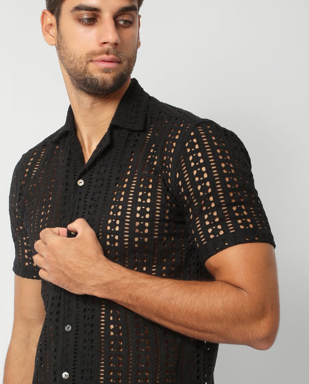 EMBROIDERED COTTON SHIRT — BLACK