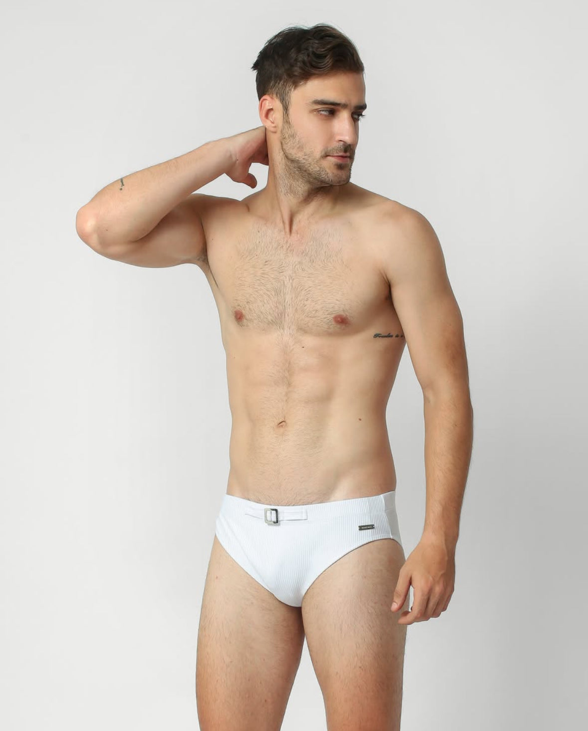 SIGNATURE BUCKLE SWIM BRIEF — WHITE