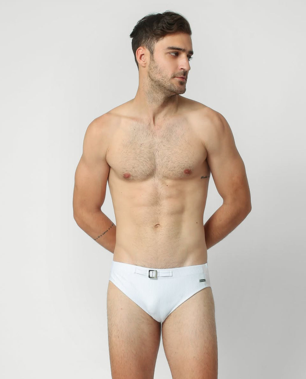 SIGNATURE BUCKLE SWIM BRIEF — WHITE