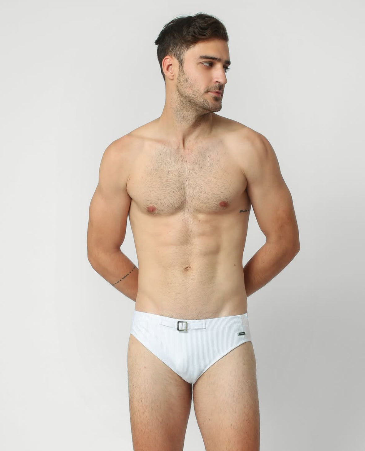 SIGNATURE BUCKLE SWIM BRIEF — WHITE