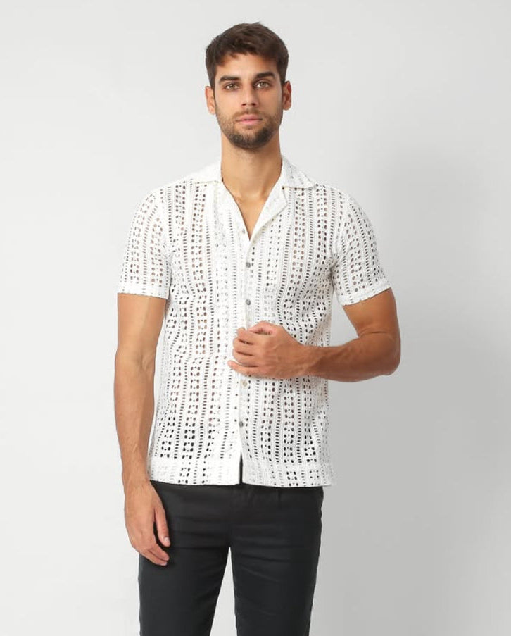 EMBROIDERED COTTON SHIRT — WHITE