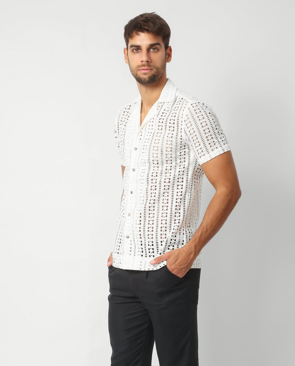 EMBROIDERED COTTON SHIRT — WHITE