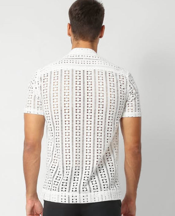 EMBROIDERED COTTON SHIRT — WHITE