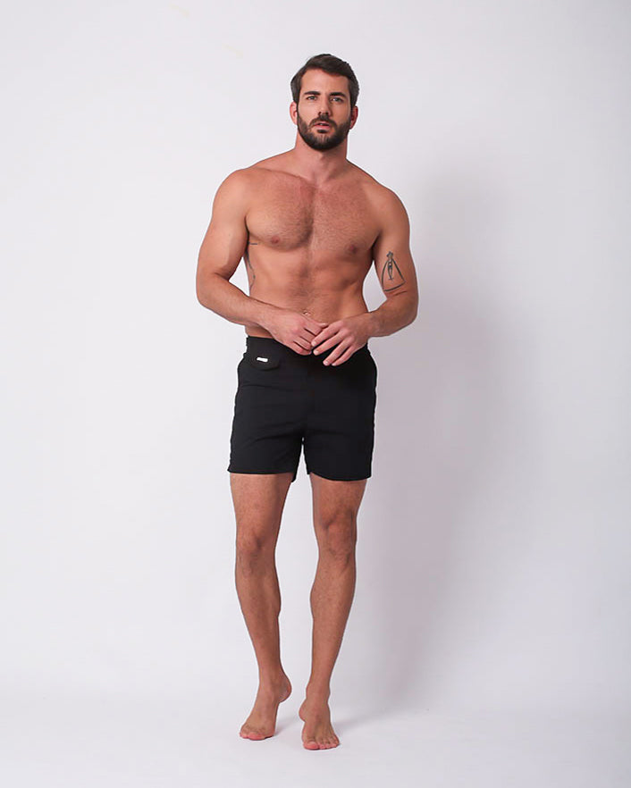 LOUNGE POPLIN SIDE TAB SHORT BLACK