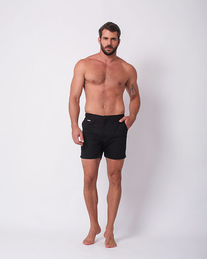 LOUNGE POPLIN SIDE TAB SHORT BLACK