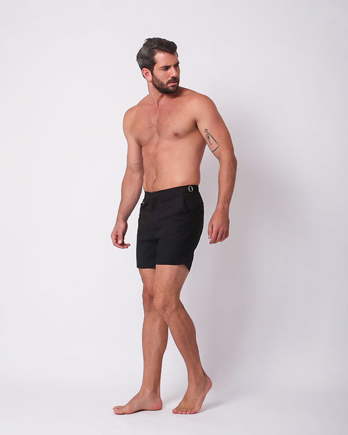 LOUNGE POPLIN SIDE TAB SHORT BLACK