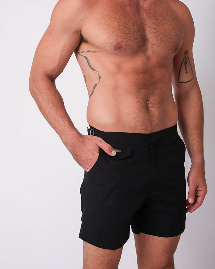 LOUNGE POPLIN SIDE TAB SHORT BLACK