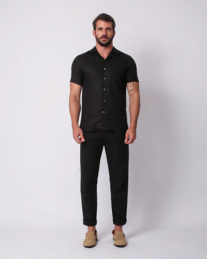 CAMP COLLAR  LINEN BLACK
