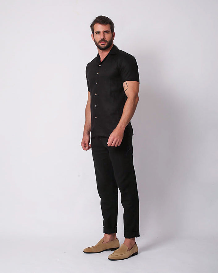 CAMP COLLAR  LINEN BLACK