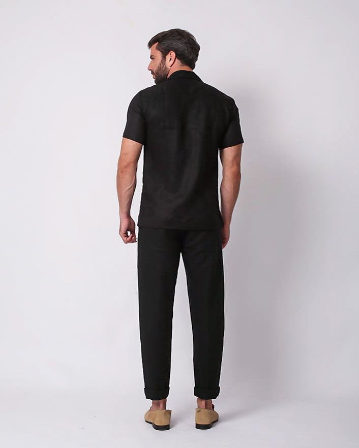 CAMP COLLAR  LINEN BLACK