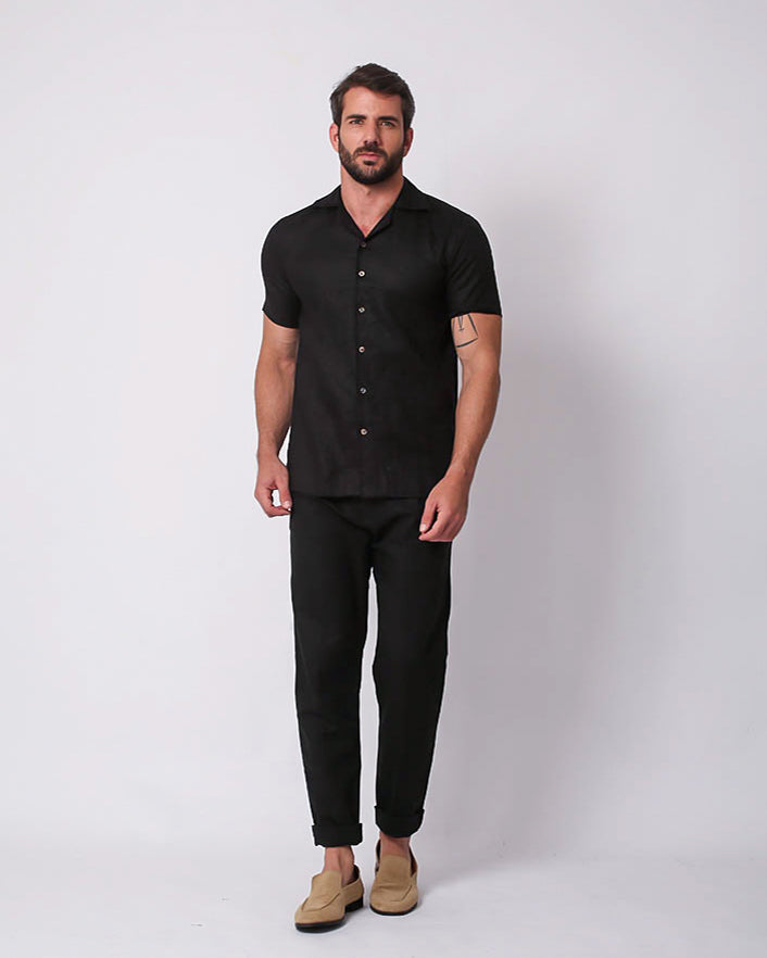 CAMP COLLAR  LINEN BLACK