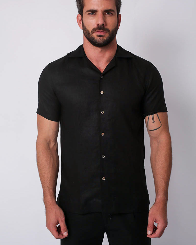 CAMP COLLAR  LINEN BLACK