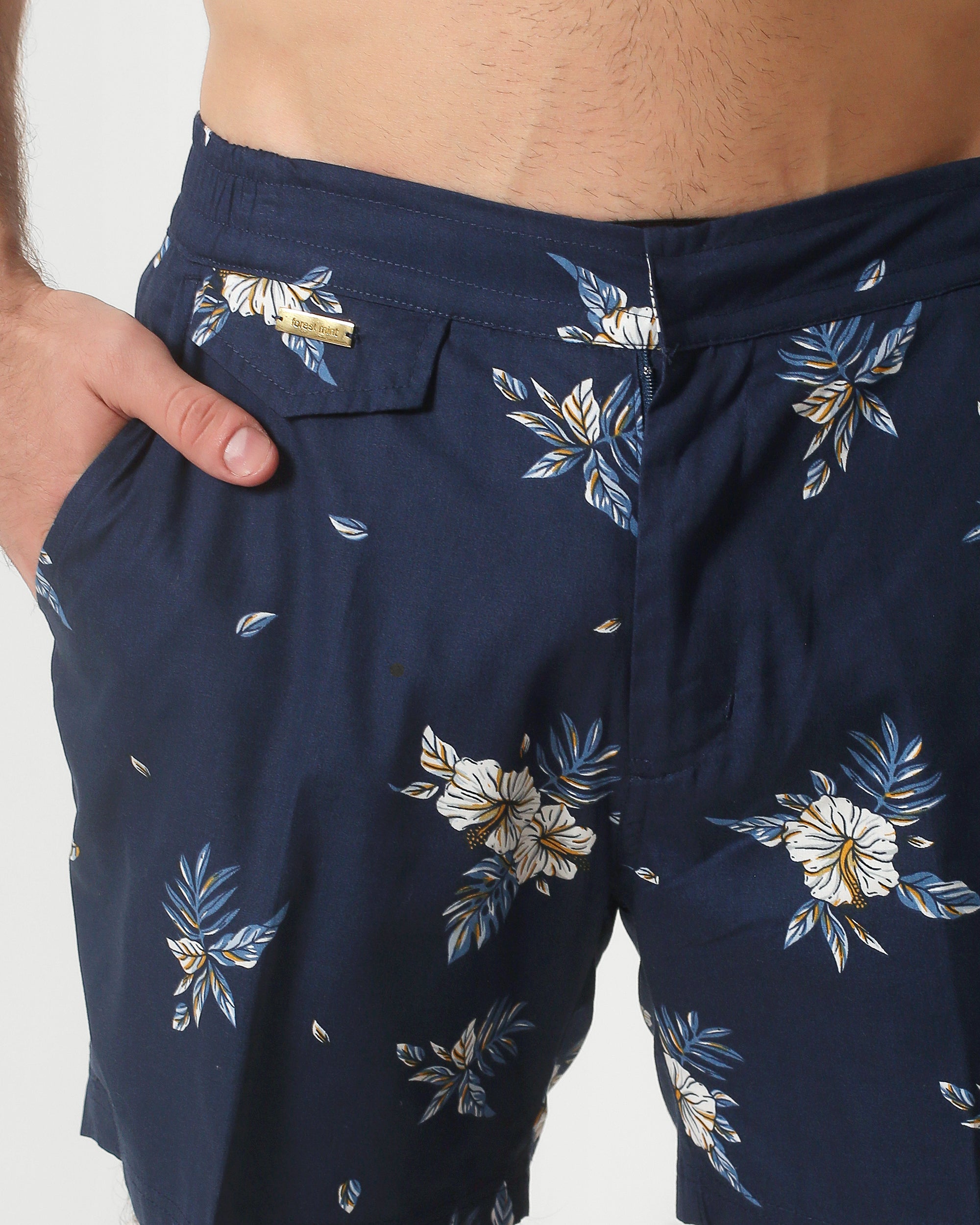 LOUNGE POPLIN PRINTED SHORTS - NAVY HIBISCUS