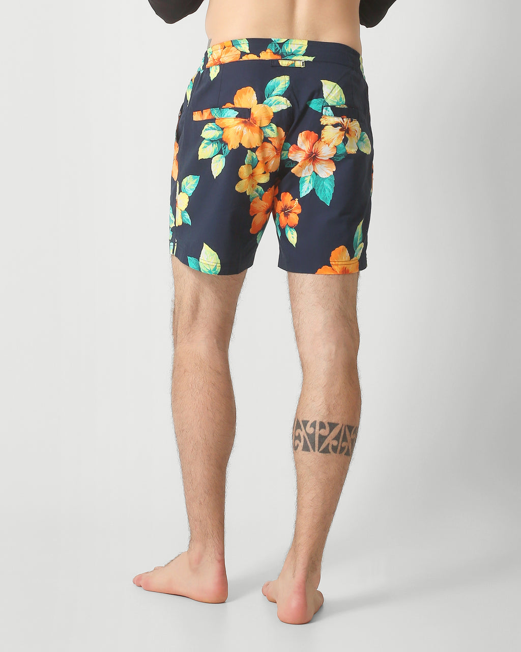 MARCUS POPLIN PRINTED SHORTS — NAVY TROPICAL BLOOM