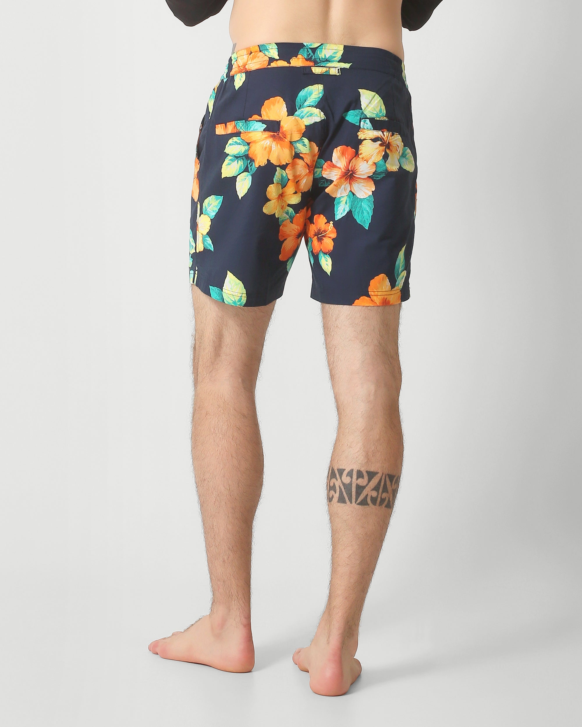 MARCUS POPLIN PRINTED SHORTS — NAVY TROPICAL BLOOM