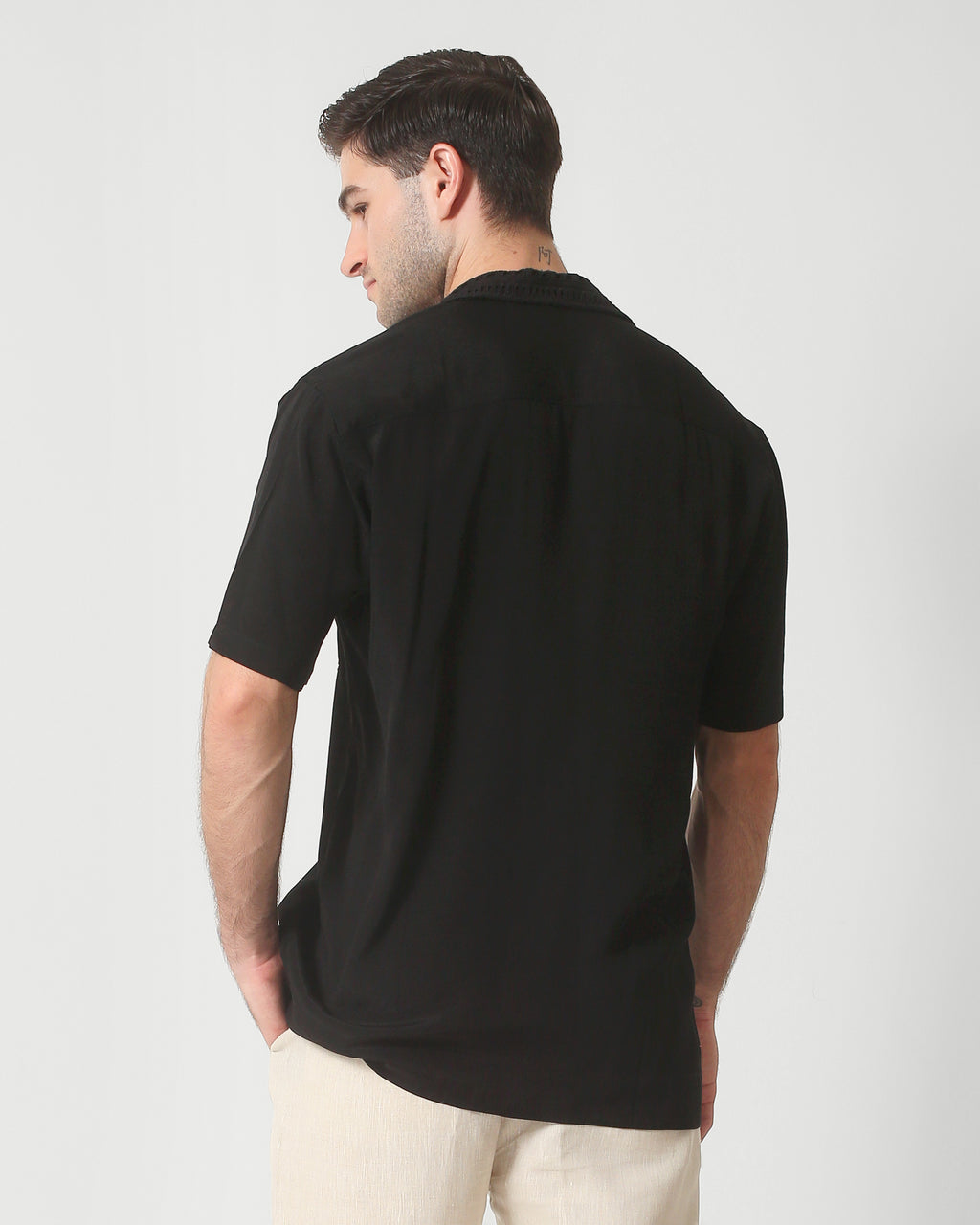 CAMP COLLAR SHIRT — BLACK CRINKLE WEAVE