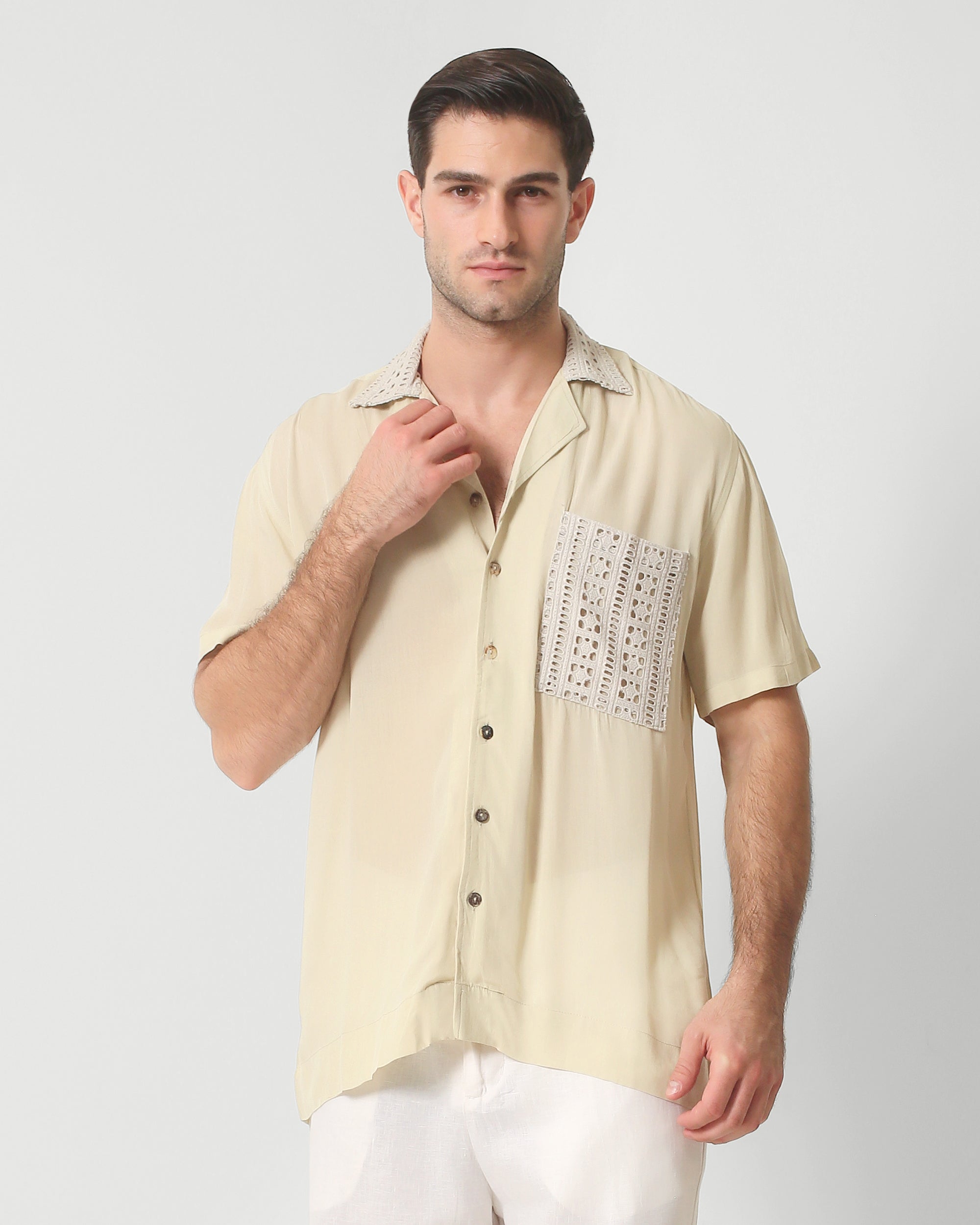 CAMP COLLAR SHIRT — NATURAL CRINKLE WEAVE