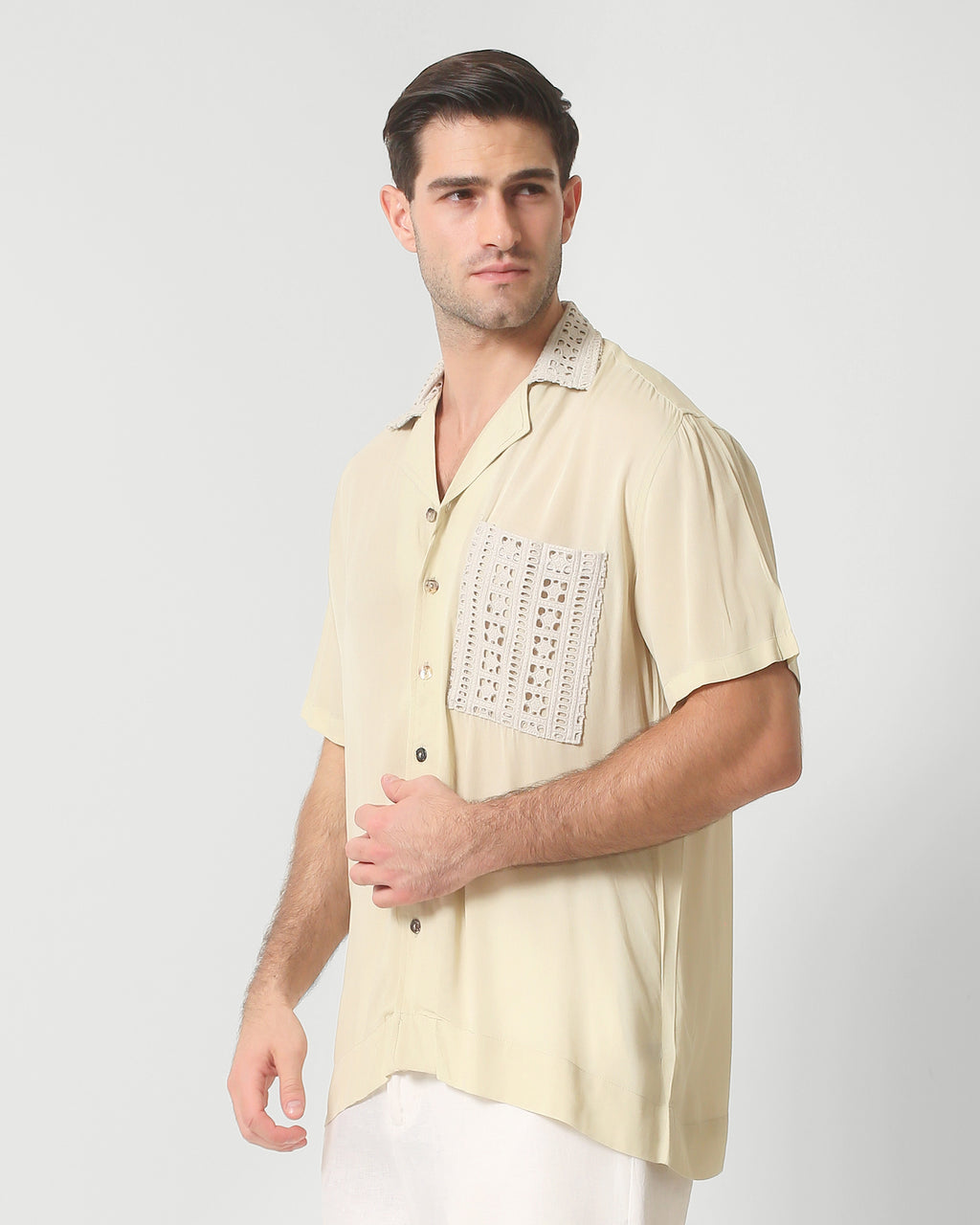 CAMP COLLAR SHIRT — NATURAL CRINKLE WEAVE