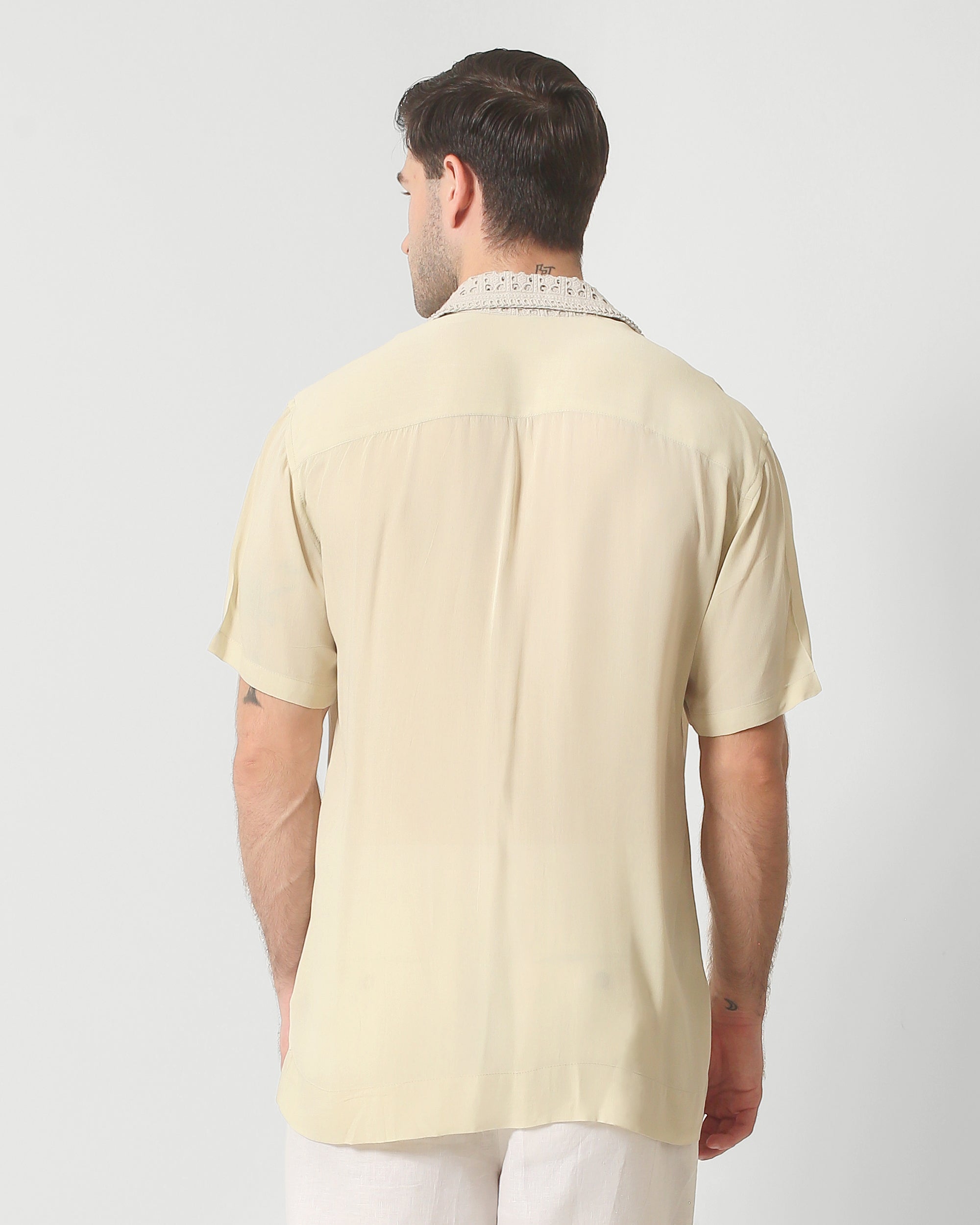 CAMP COLLAR SHIRT — NATURAL CRINKLE WEAVE