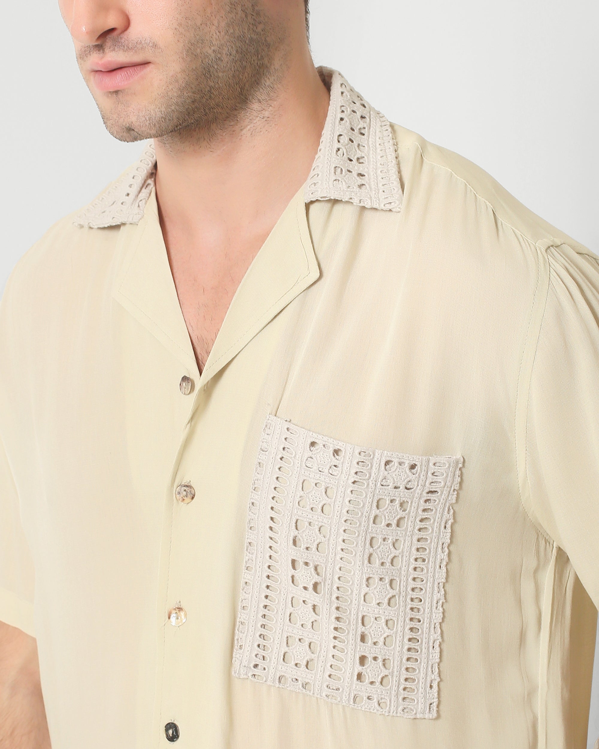 CAMP COLLAR SHIRT — NATURAL CRINKLE WEAVE