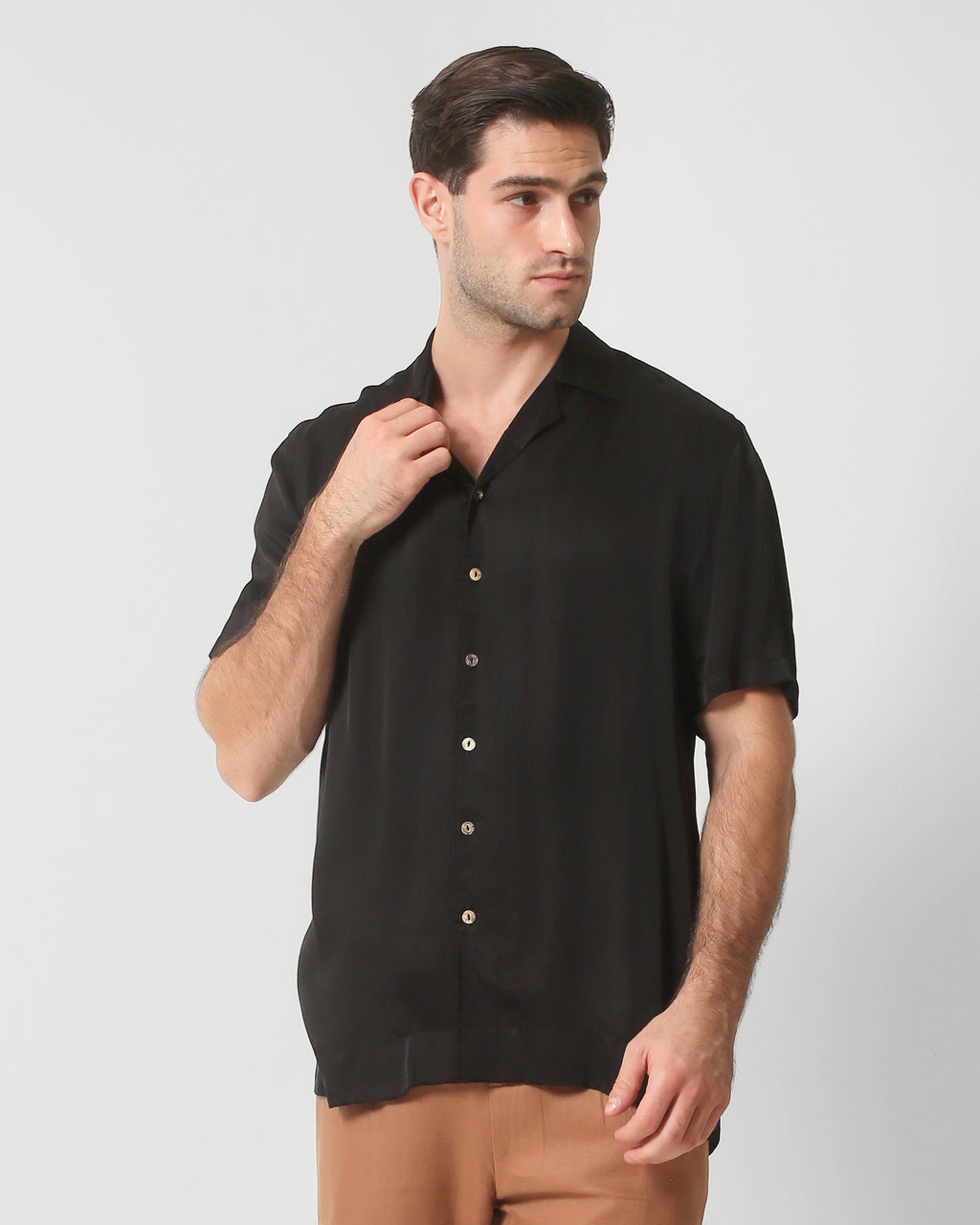 CAMP COLLAR  SHIRT VISCOSE - BLACK