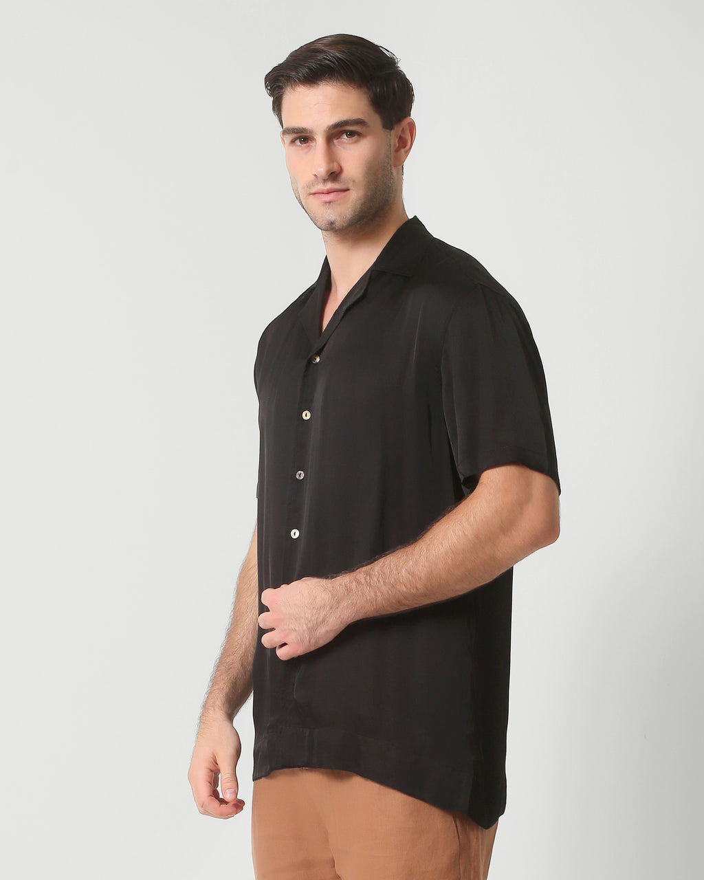 CAMP COLLAR  SHIRT VISCOSE - BLACK