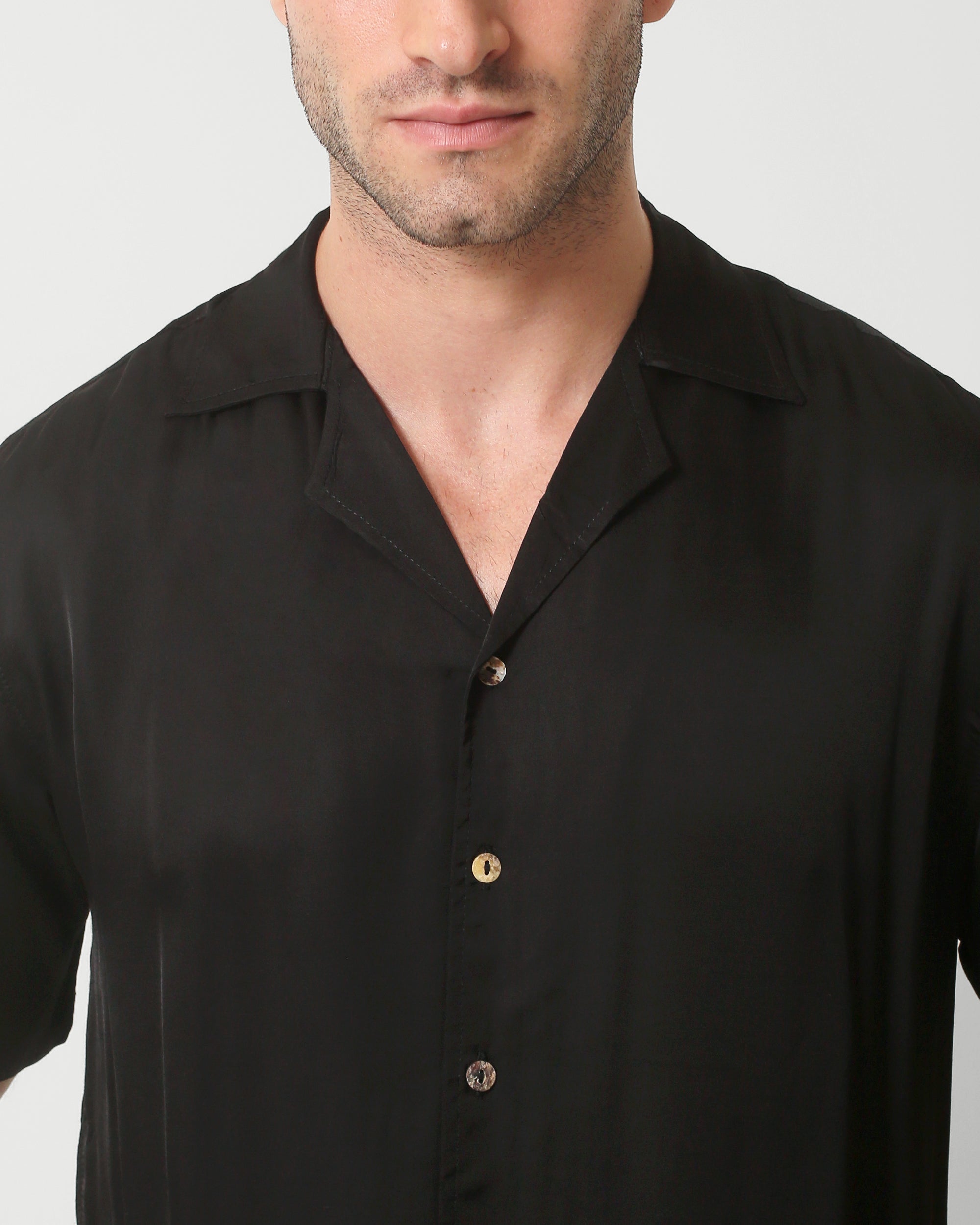 CAMP COLLAR  SHIRT VISCOSE - BLACK