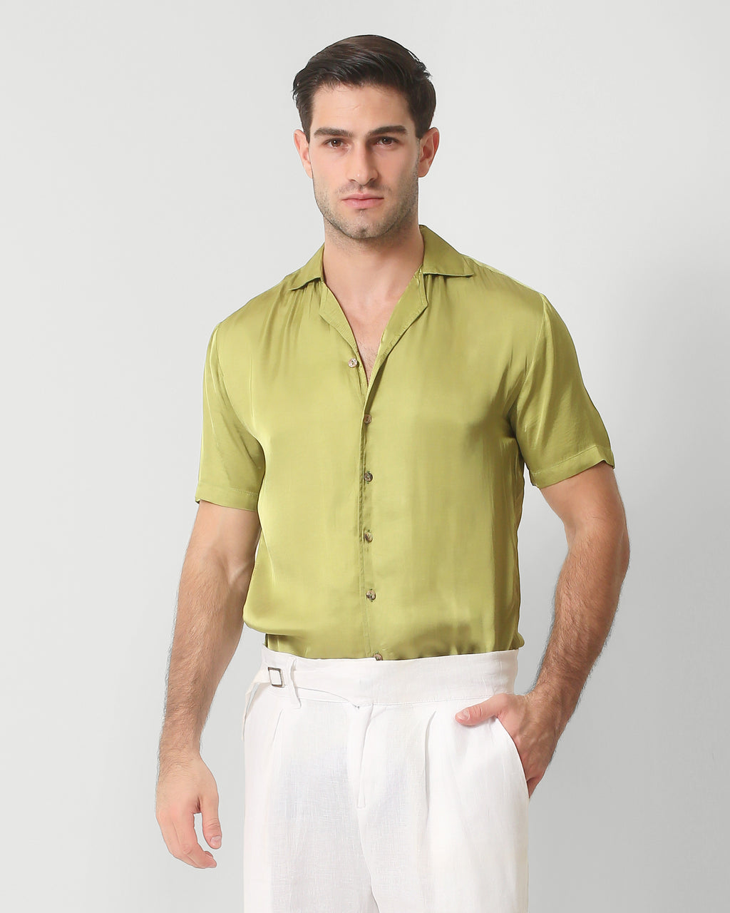 CAMP COLLAR  SHIRT VISCOSE - LIME