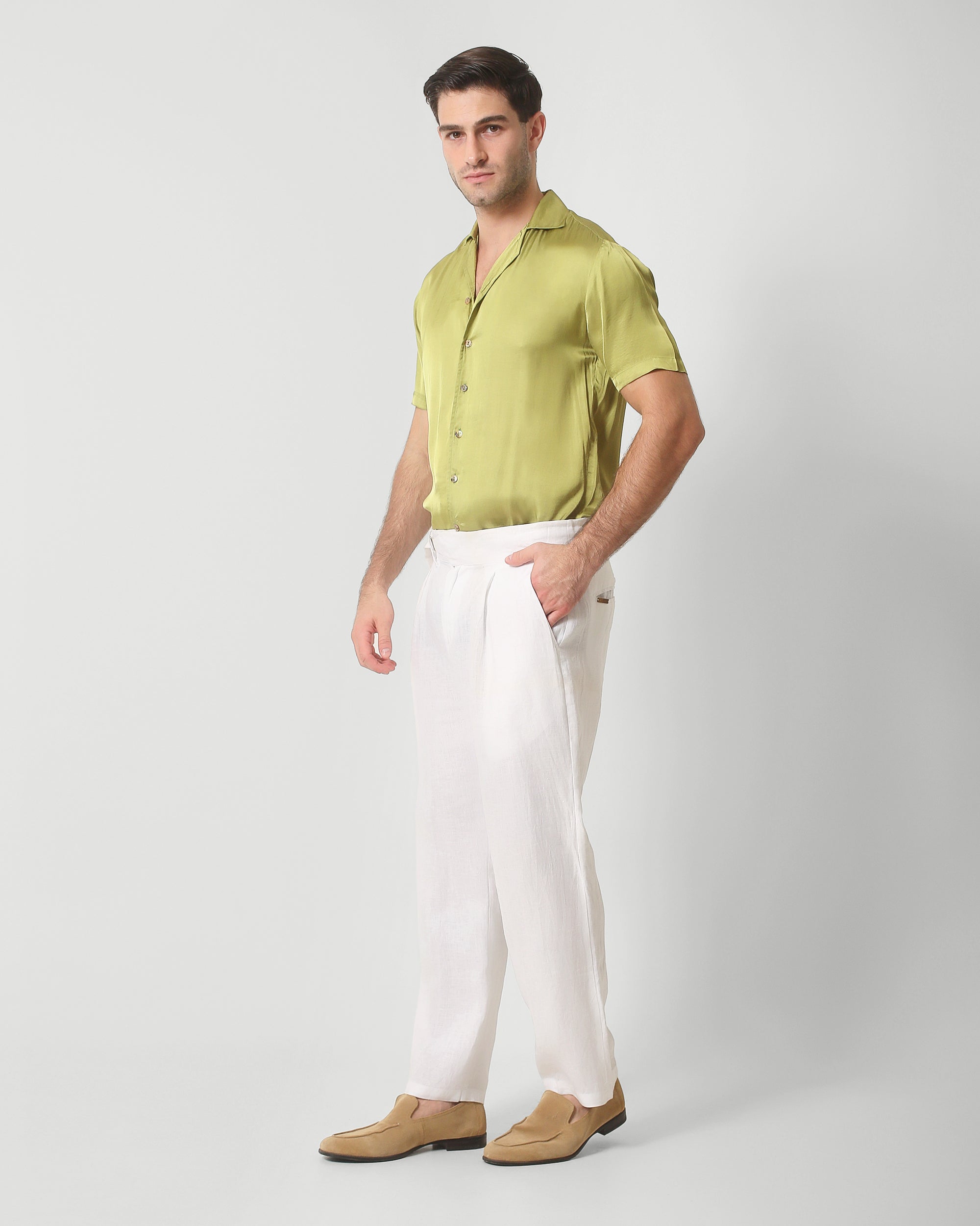 CAMP COLLAR  SHIRT VISCOSE - LIME