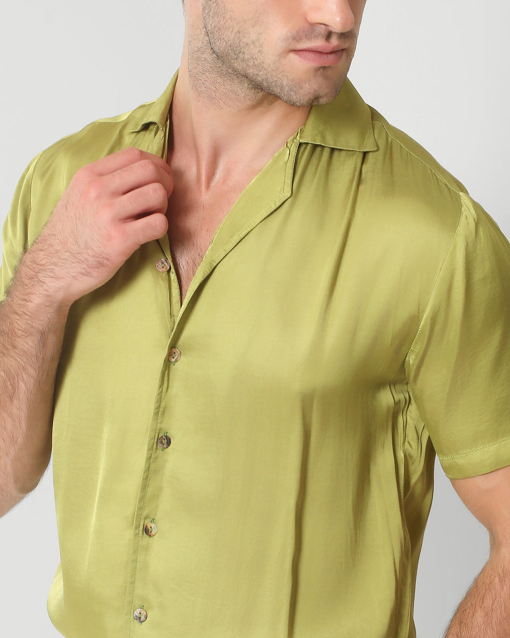 CAMP COLLAR  SHIRT VISCOSE - LIME