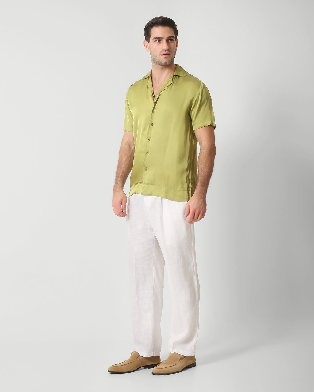 CAMP COLLAR  SHIRT VISCOSE - LIME