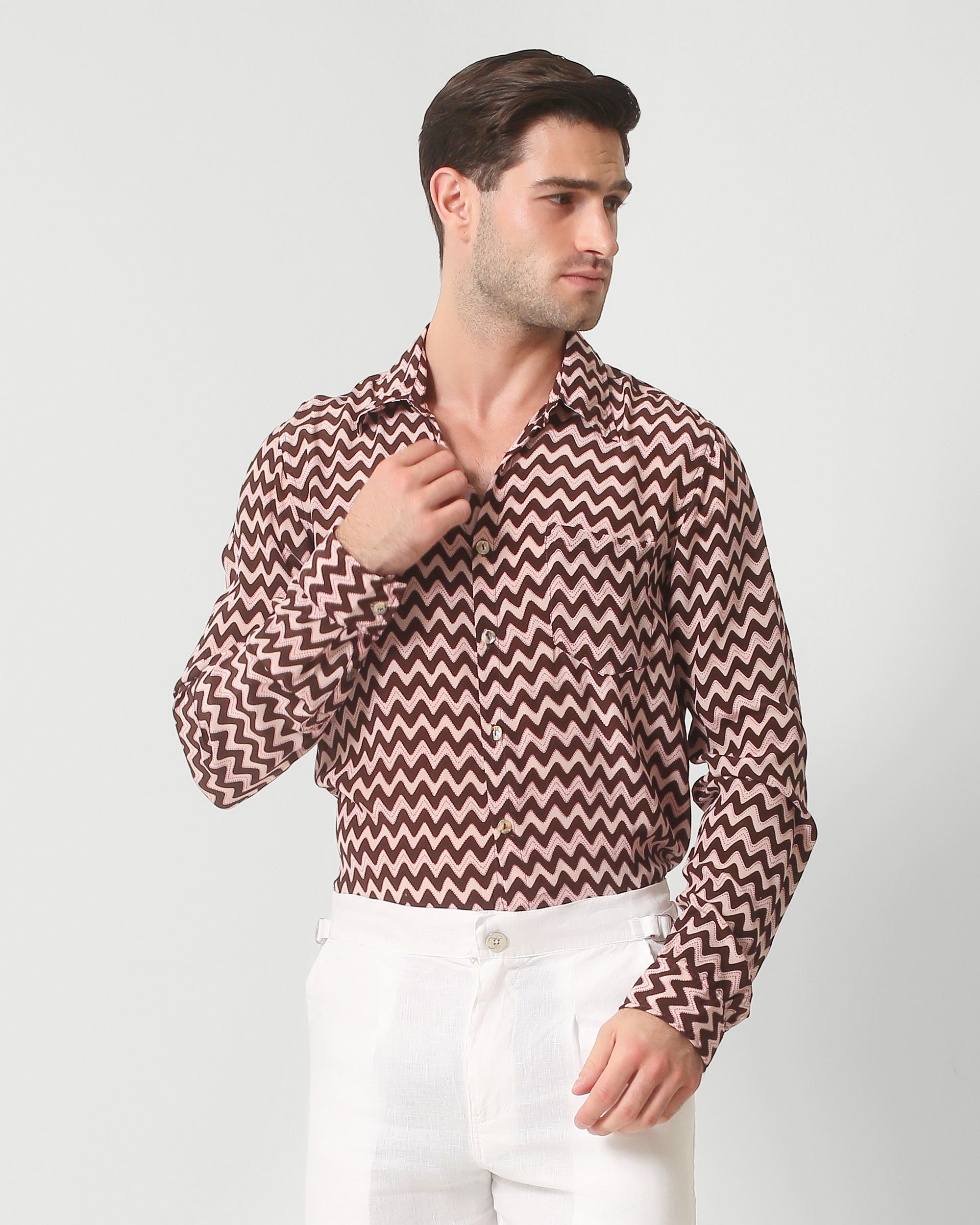 CHEVRON COTTON SILK LONG SLEEVE SHIRT