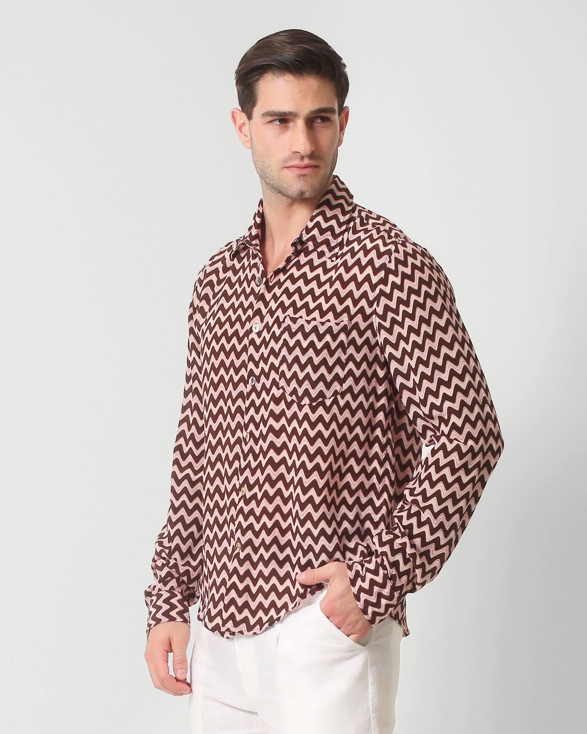 CHEVRON COTTON SILK LONG SLEEVE SHIRT