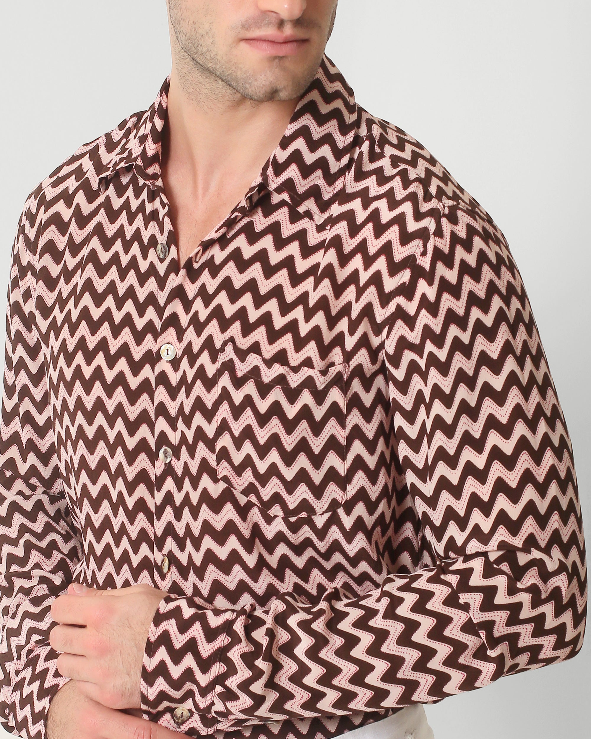 CHEVRON COTTON SILK LONG SLEEVE SHIRT